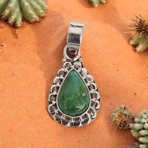 GREEN MOJAVE TURQUOISE TEARDROP PENDANT 925 STERLING SILVER